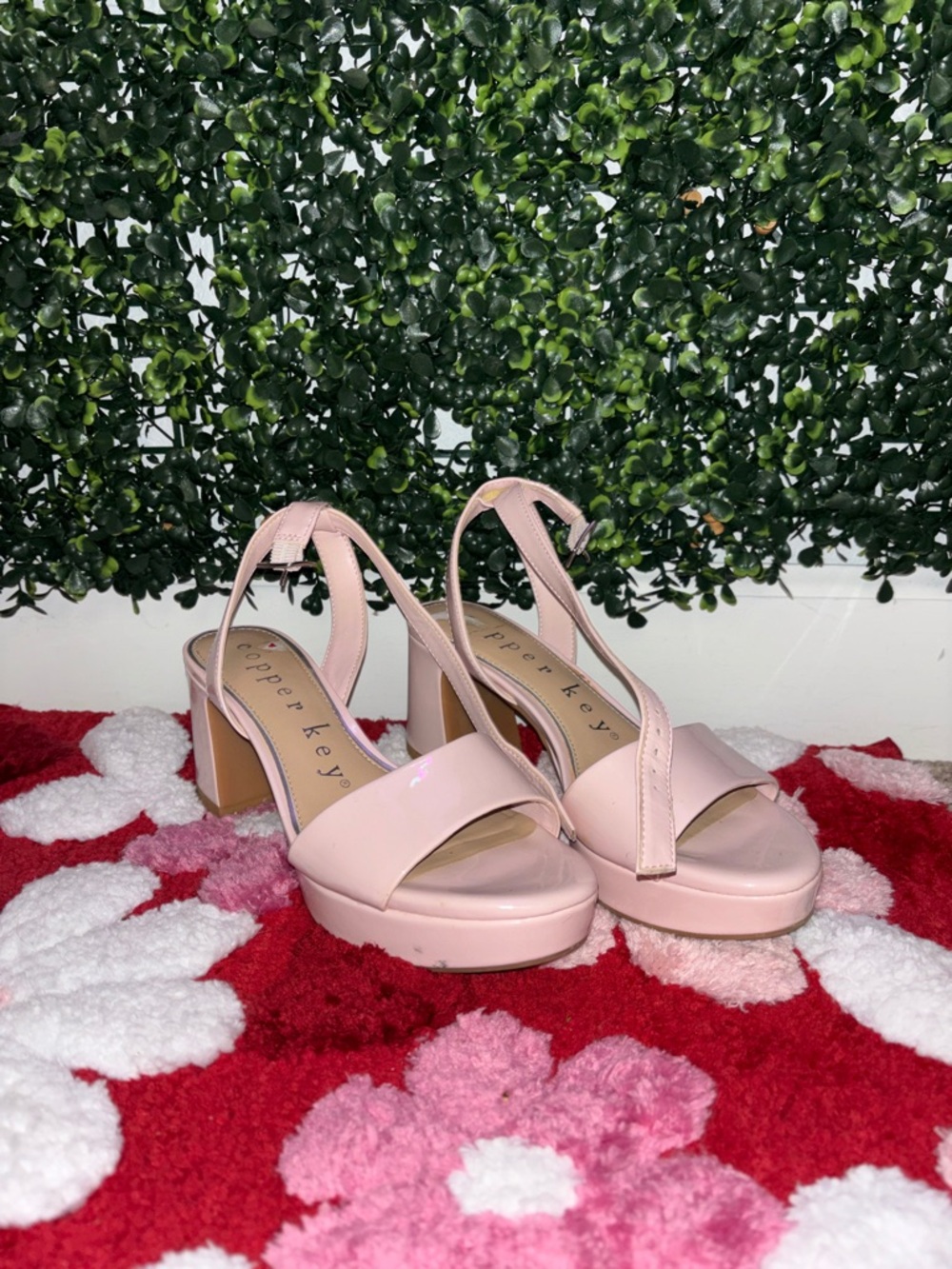 Copper Key Blush Pink Platform Block Heels
